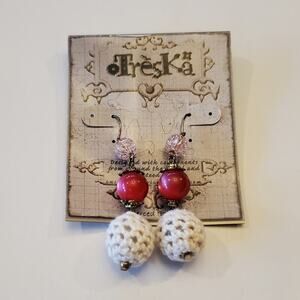 Treska pink and white jeweled unique French wire dangledrop earrings